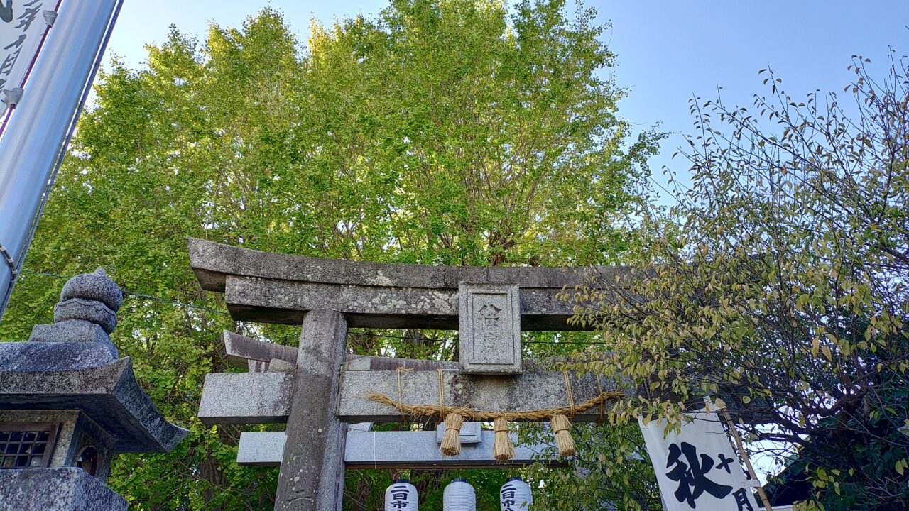 二日市八幡宮の鳥居と御神木のイチョウ