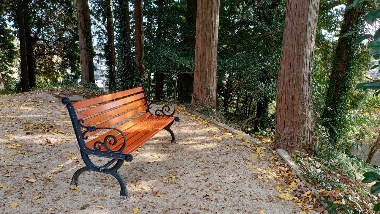 厳島神社の境内にあるベンチ
