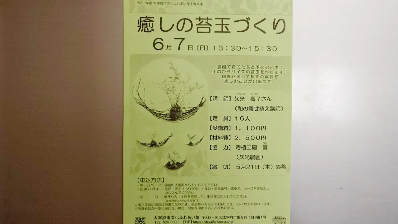 癒しの苔玉づくりのチラシ