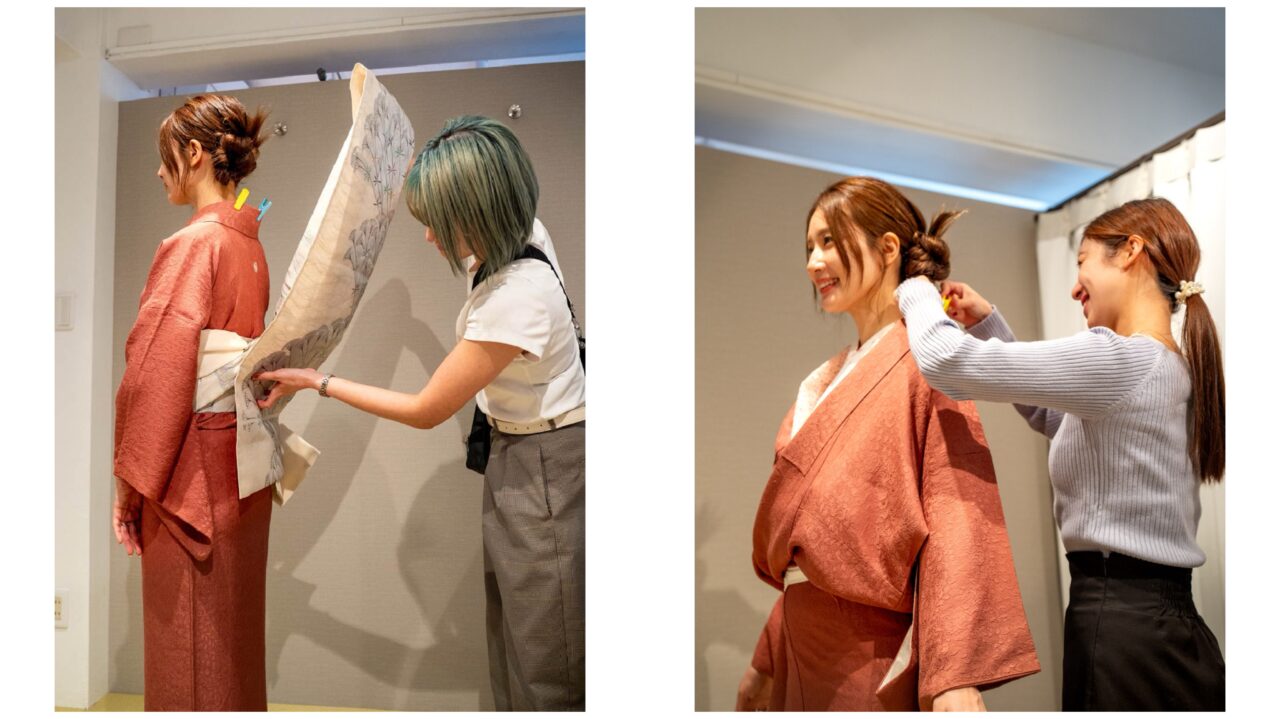 着物レンタル響の着付けの様子